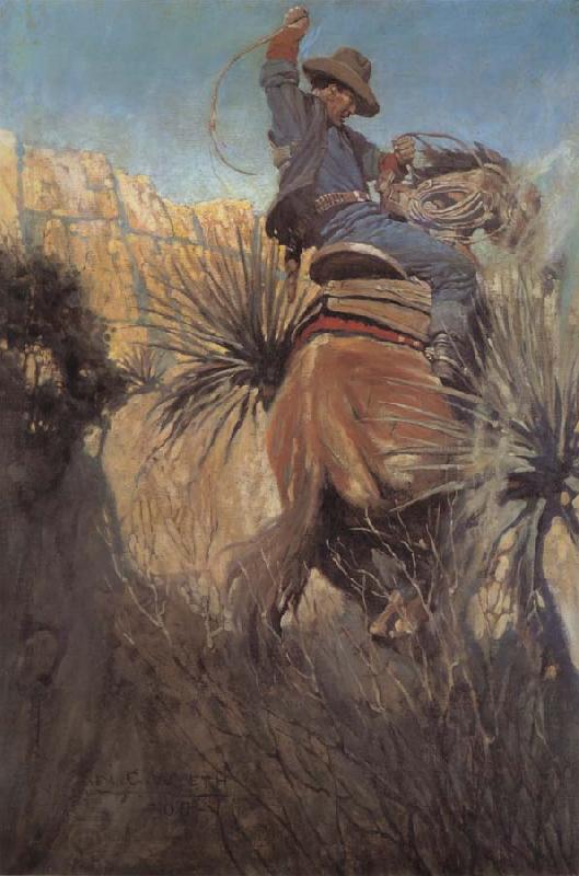 NC Wyeth I Saw His Horse Jump Back Dodgin-a Rattlesnake or Somethin China oil painting art